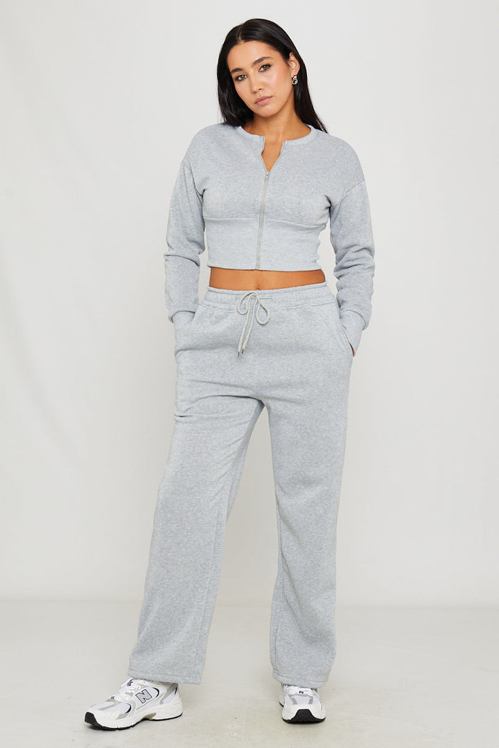 Valantomode | Chic Light Grey Cinched Waist Jacket & Joggers Set