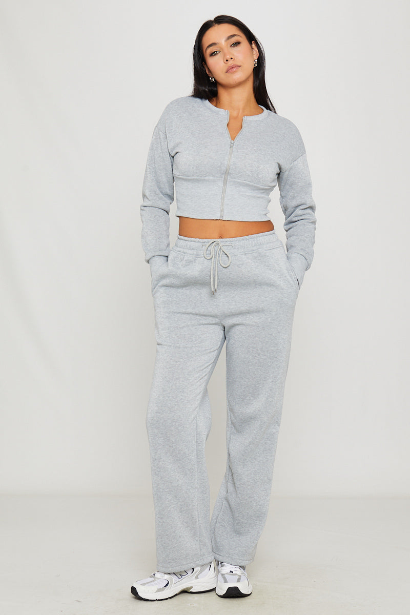 Valantomode | Chic Light Grey Cinched Waist Jacket & Joggers Set