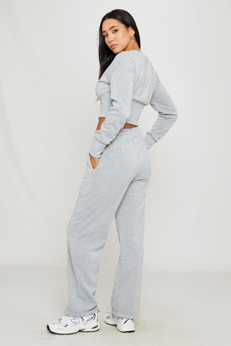 Valantomode | Chic Light Grey Cinched Waist Jacket & Joggers Set
