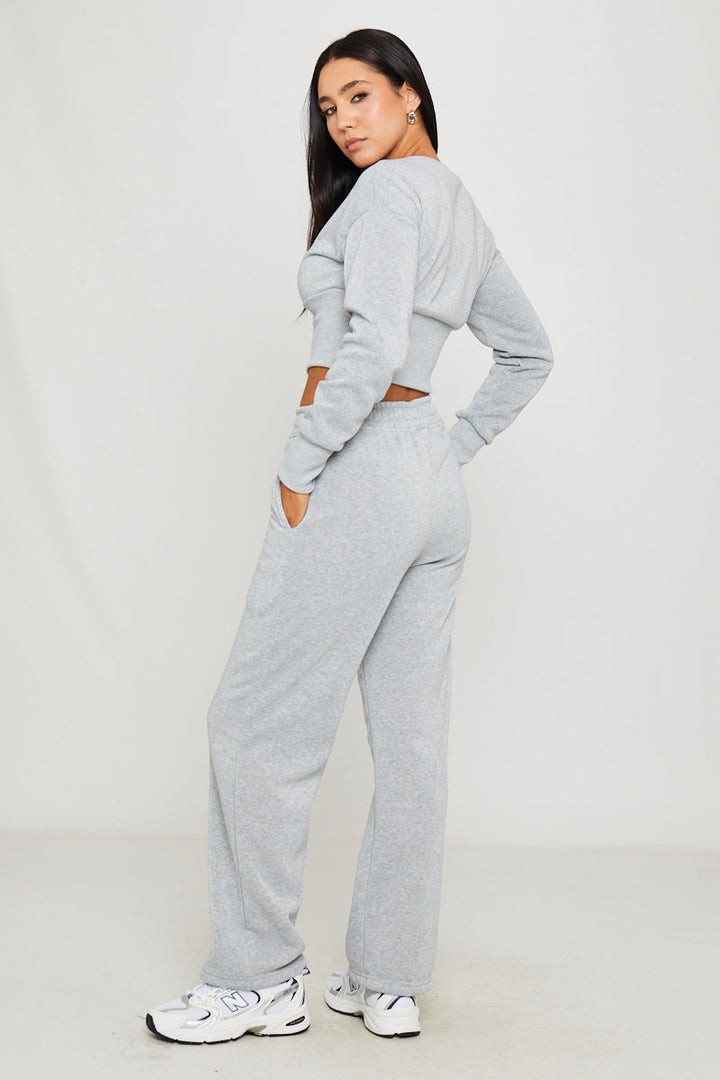 Valantomode | Chic Light Grey Cinched Waist Jacket & Joggers Set
