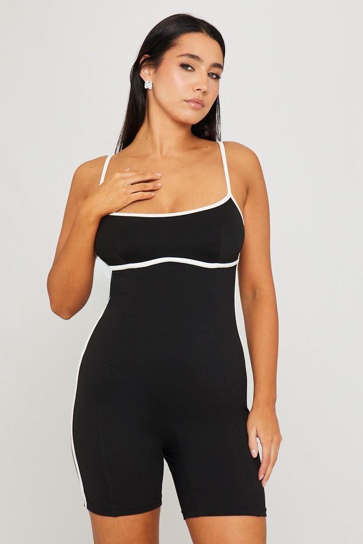 Valantomode | Strappy Black Contour Playsuit with Contrast Details