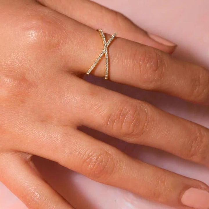 Valantomode | Gold Plated Interwoven Infinity Ring with AAAAA Diamond Simulants