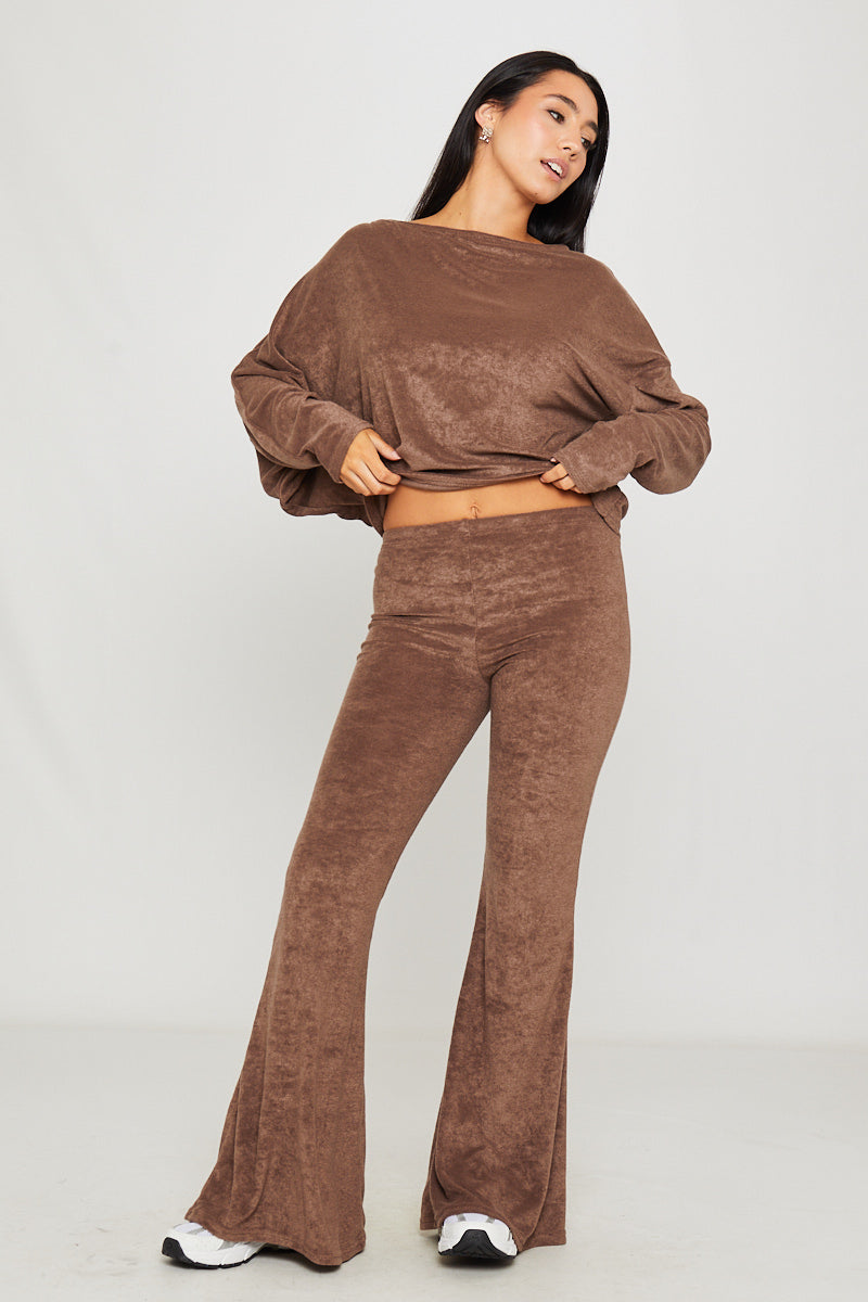 Valantomode | Chic Brown One Shoulder Knitted Loungewear Set