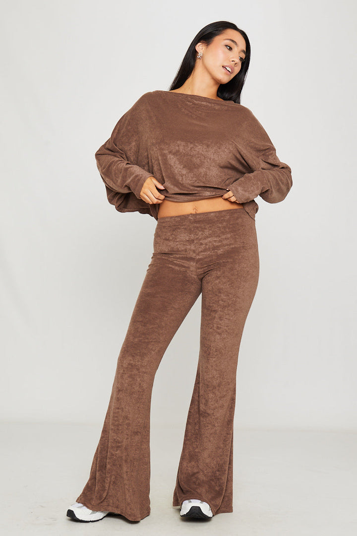 Valantomode | Chic Brown One Shoulder Knitted Loungewear Set