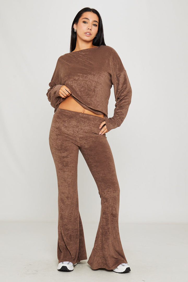 Valantomode | Chic Brown One Shoulder Knitted Loungewear Set