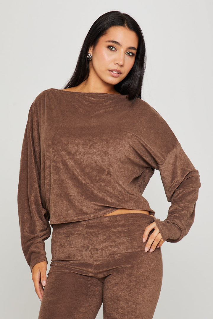 Valantomode | Chic Brown One Shoulder Knitted Loungewear Set