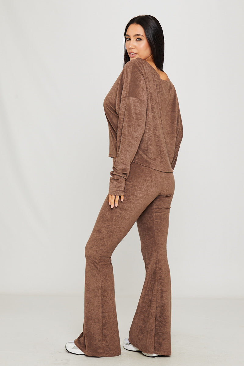 Valantomode | Chic Brown One Shoulder Knitted Loungewear Set