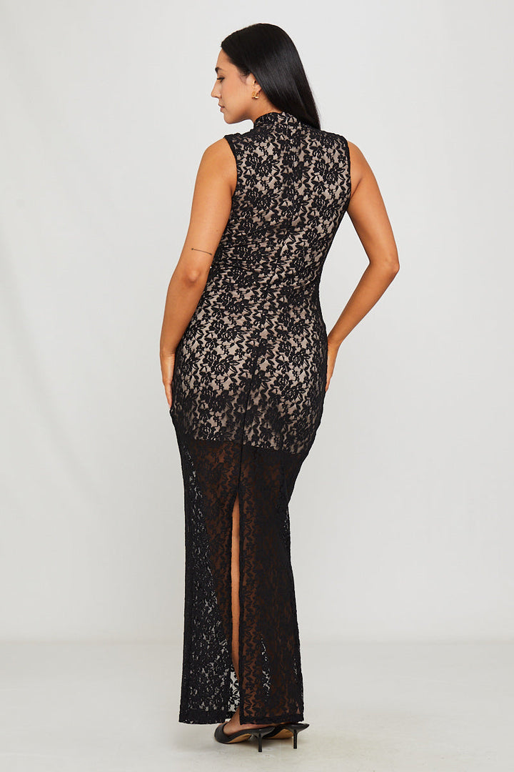 Valantomode | Elegant Black Lace Keyhole Bodycon Midi Dress