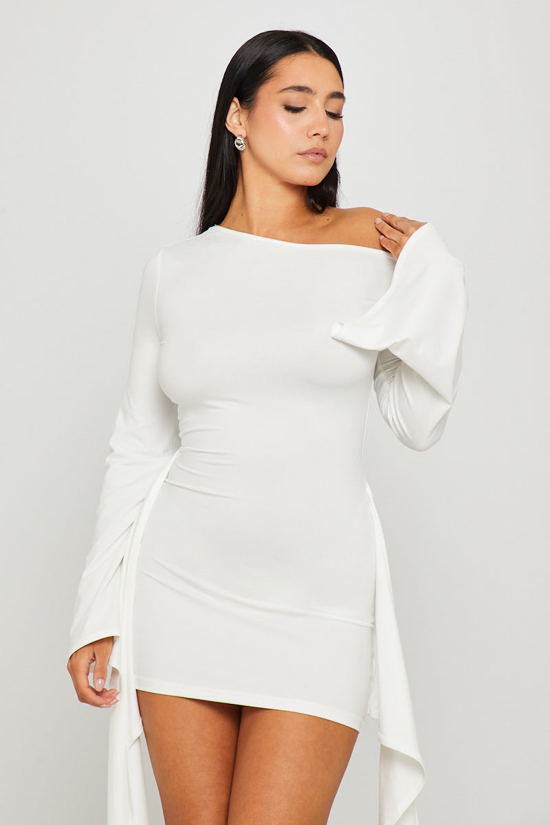 Valantomode | Chic White One-Shoulder Flared Mini Dress for Effortless Style