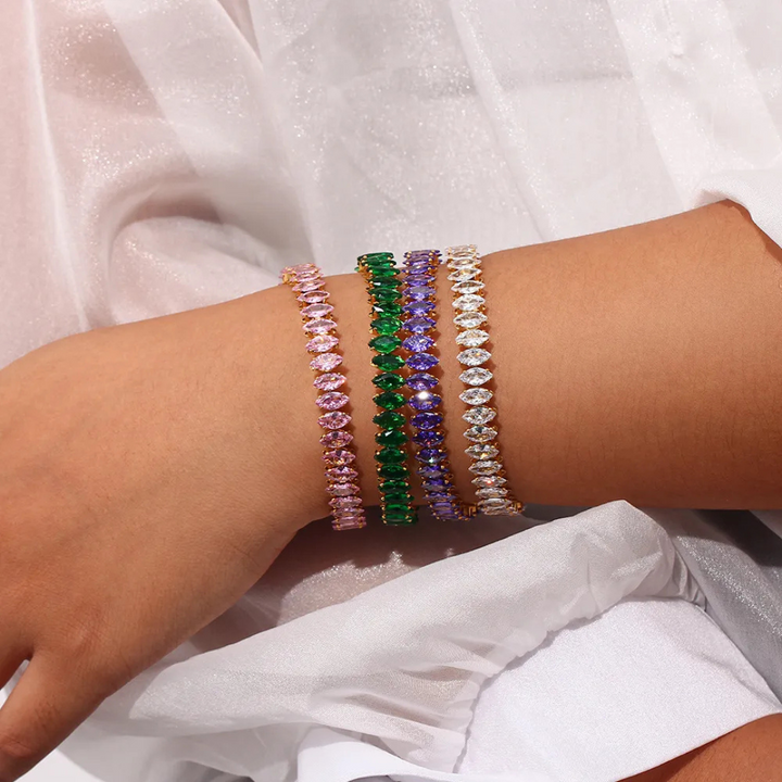 Valantomode | Plated Marquise Cuff Bracelet with Refractive Stone Architecture and Adjustable Geometry