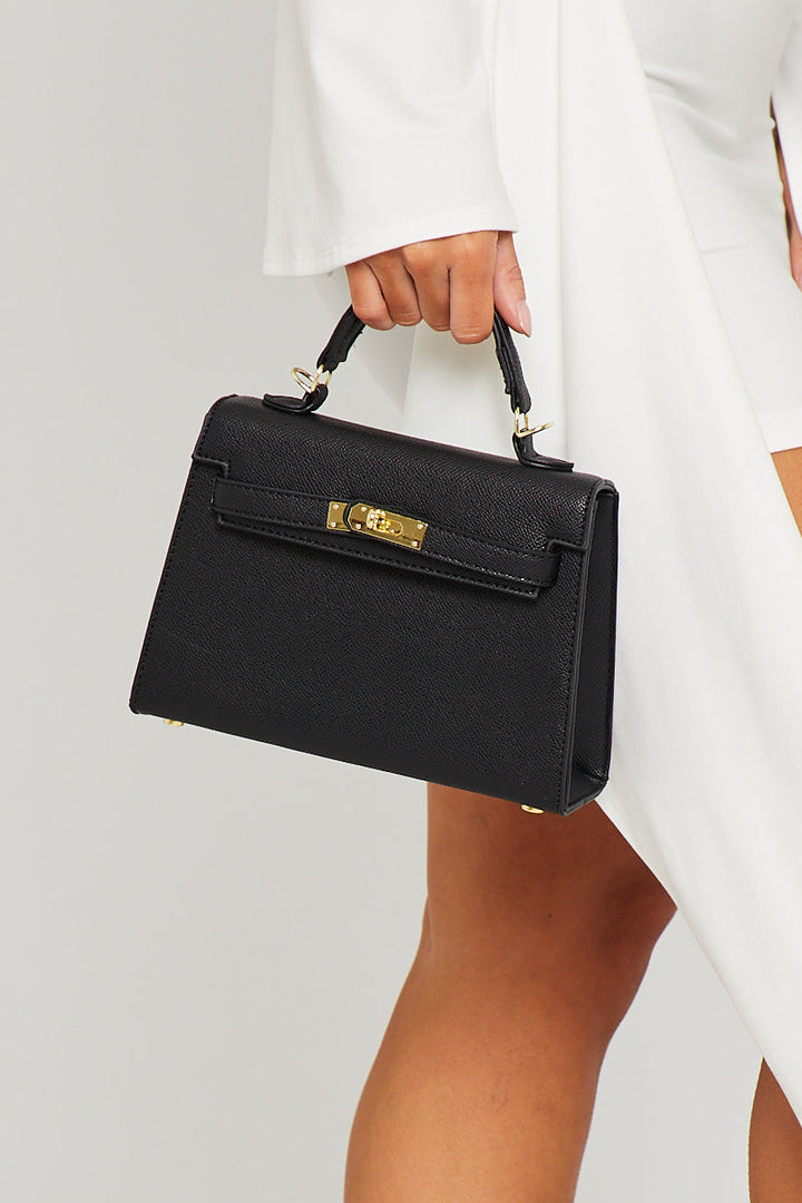 Valantomode | Chic Black Faux Leather Tote with Top Handle