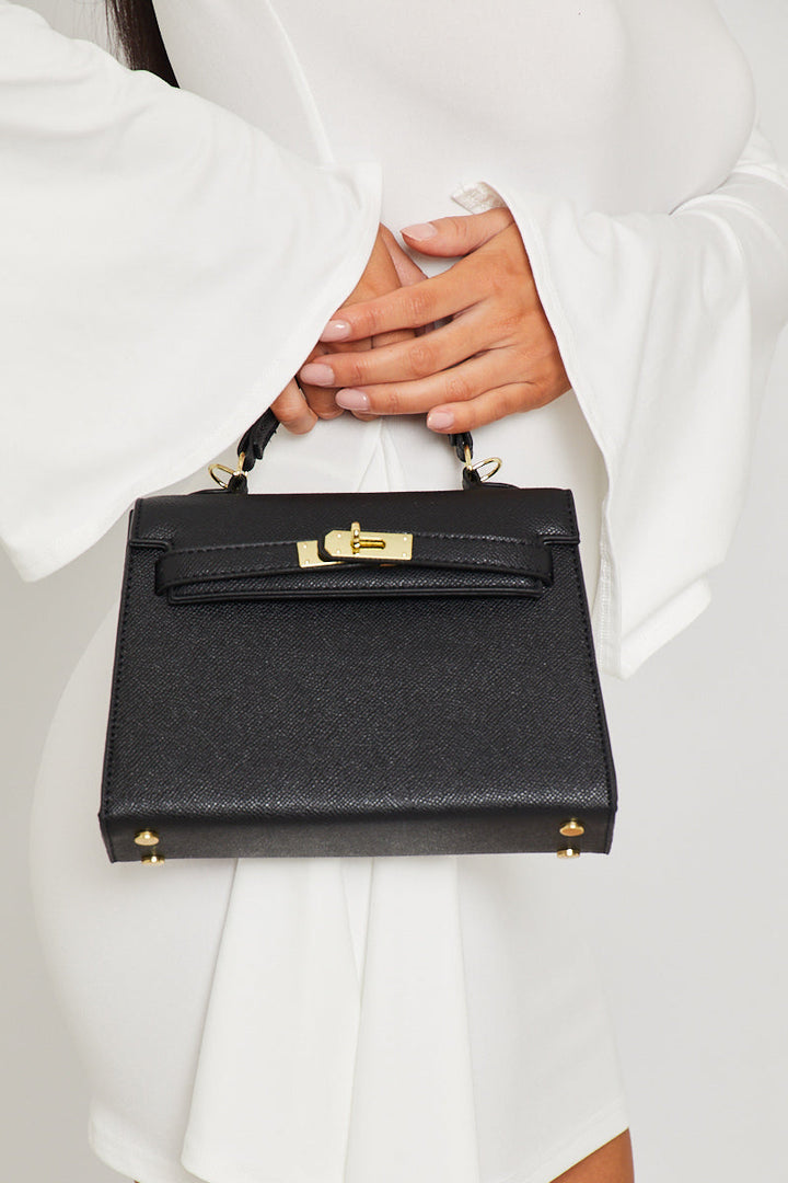 Valantomode | Chic Black Faux Leather Tote with Top Handle
