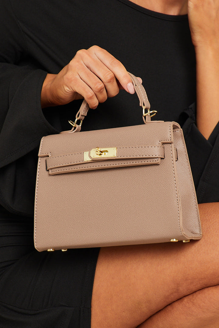 Valantomode | Chic Taupe Faux Leather Tote with Top Handle