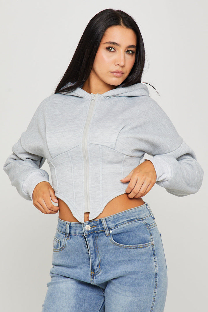 Valantomode | Chic Light Grey Oversized Corset Hoodie for Trendy Looks
