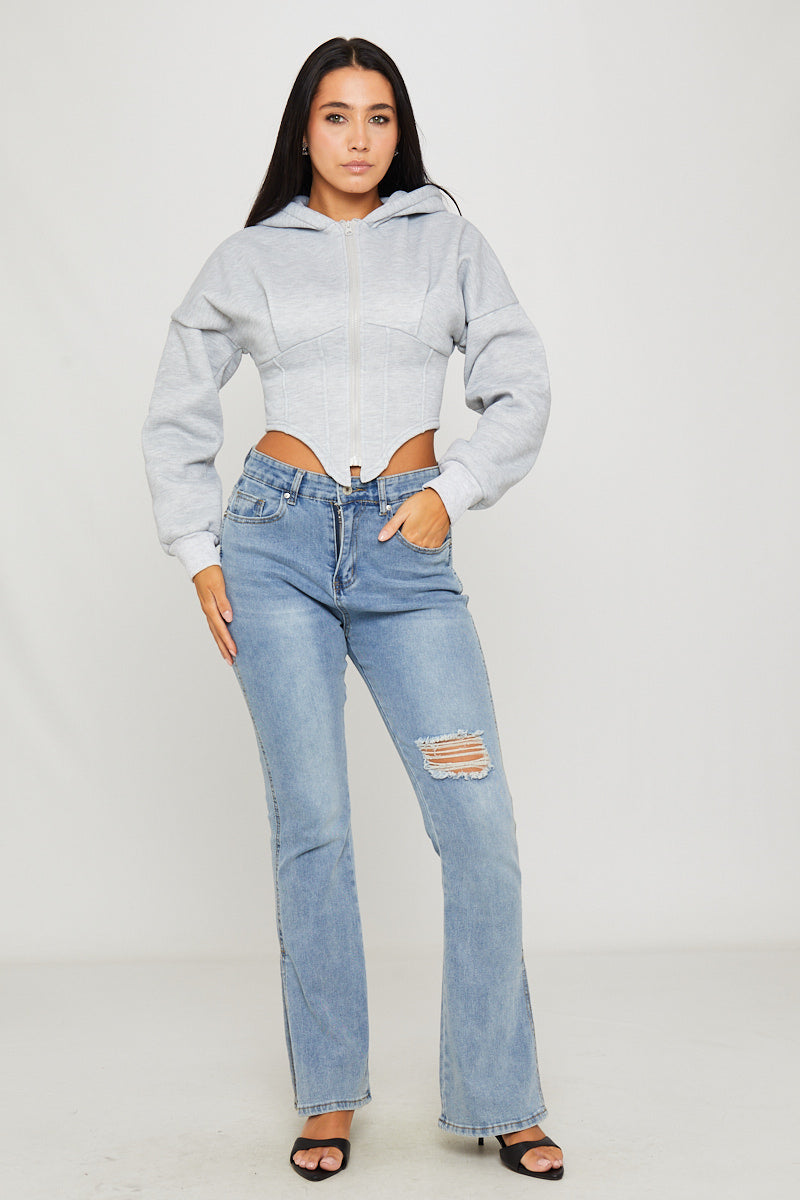 Valantomode | Chic Light Grey Oversized Corset Hoodie for Trendy Looks