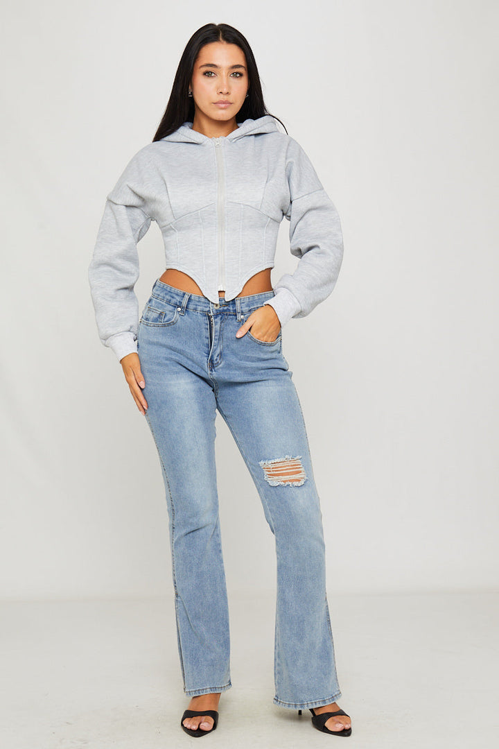 Valantomode | Chic Light Grey Oversized Corset Hoodie for Trendy Looks