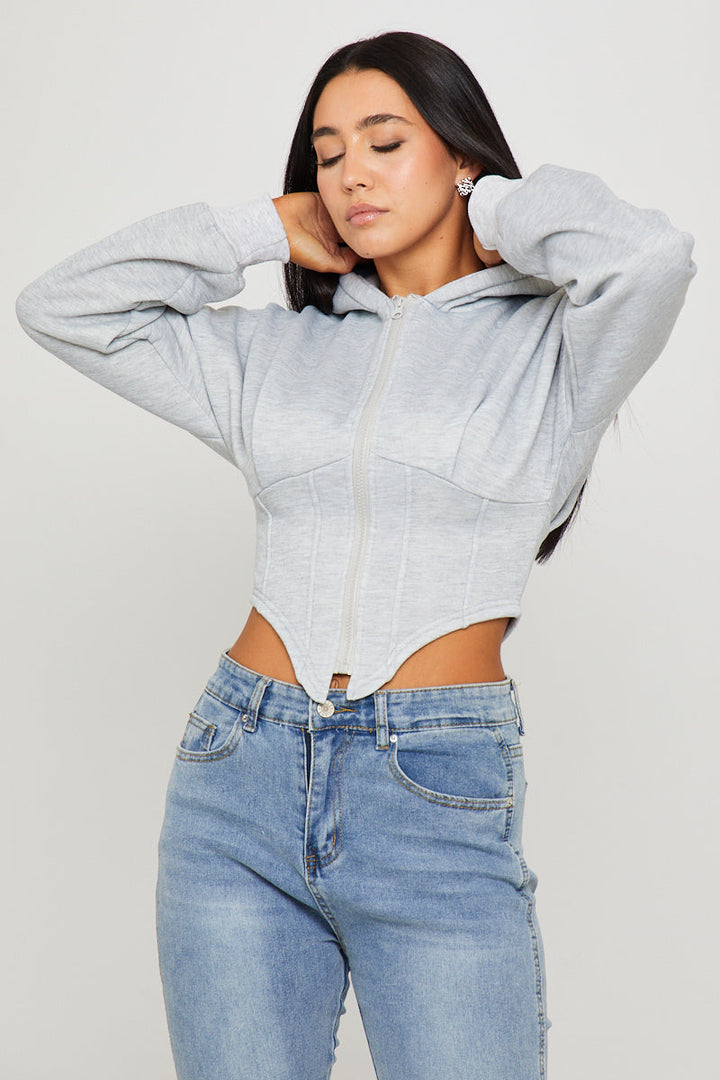 Valantomode | Chic Light Grey Oversized Corset Hoodie for Trendy Looks
