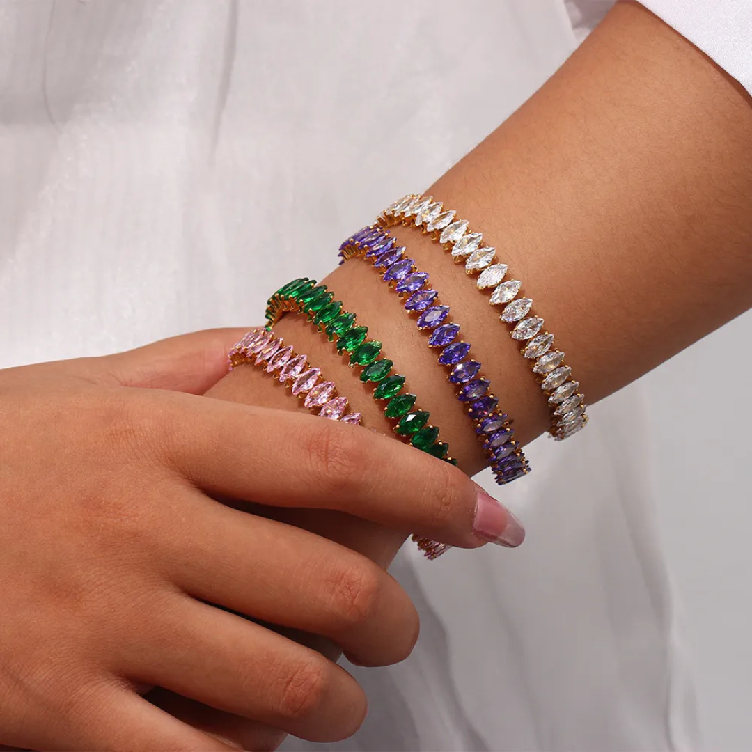 Valantomode | Plated Marquise Cuff Bracelet with Refractive Stone Architecture and Adjustable Geometry