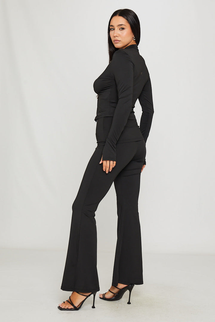 Valantomode | Chic Black High Neck Top & Leggings Set