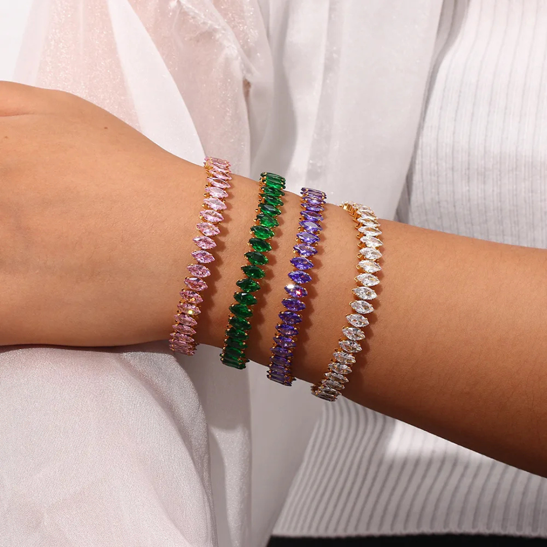 Valantomode | Plated Marquise Cuff Bracelet with Refractive Stone Architecture and Adjustable Geometry