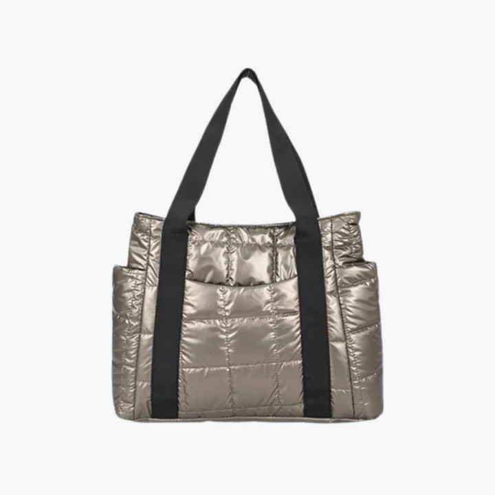 Valantomode | The Satin Aegis Logistics – Women's Premium Quilted High-Glow Tote Bag
