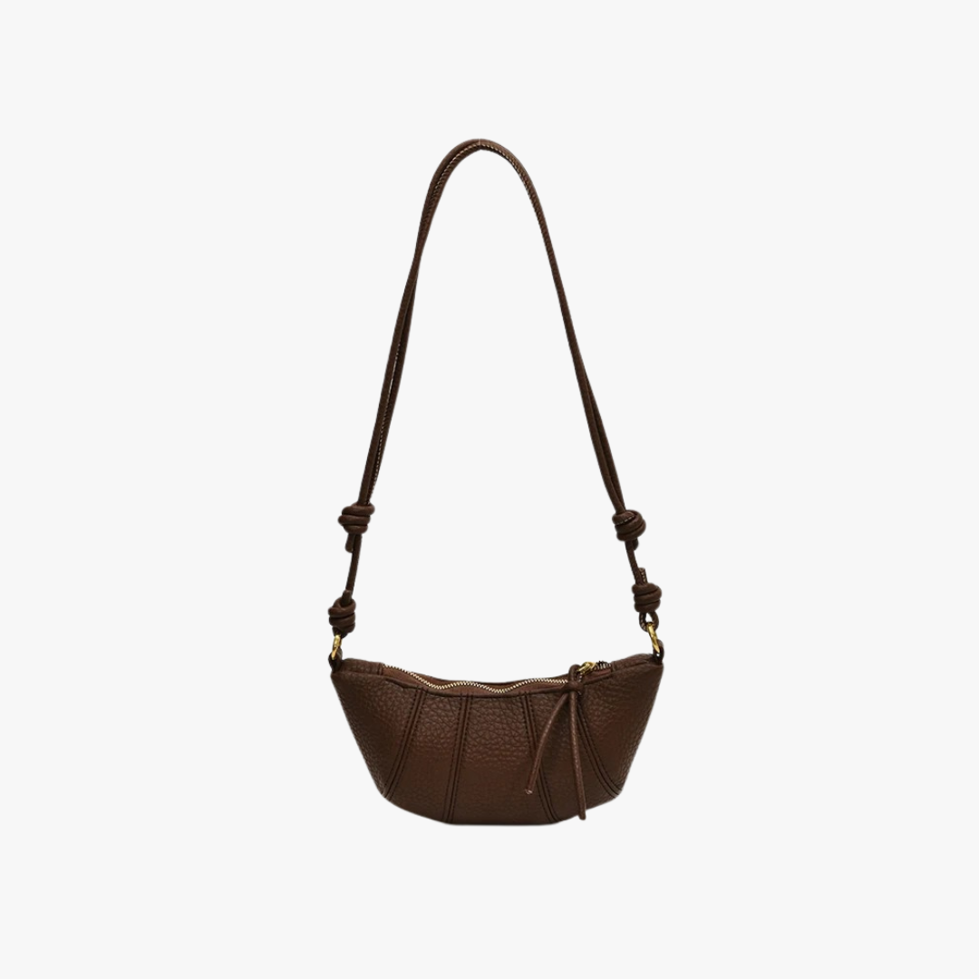 Valantomode | Aura Crescent Crossbody – Premium Vegan Leather Curved Shoulder Bag with Gold-Tone Accents