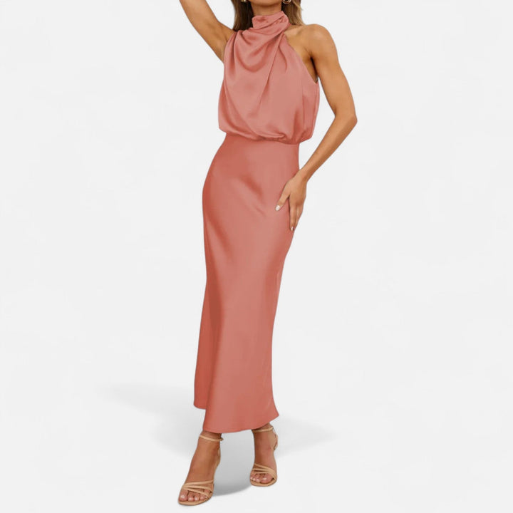 Valantomode | Women’s Satin A-Line Sleeveless Long Dress