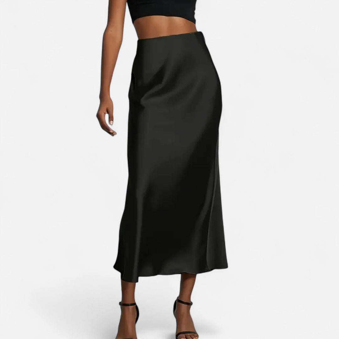 Valantomode | Women’s High-Waist Satin Midi Skirt