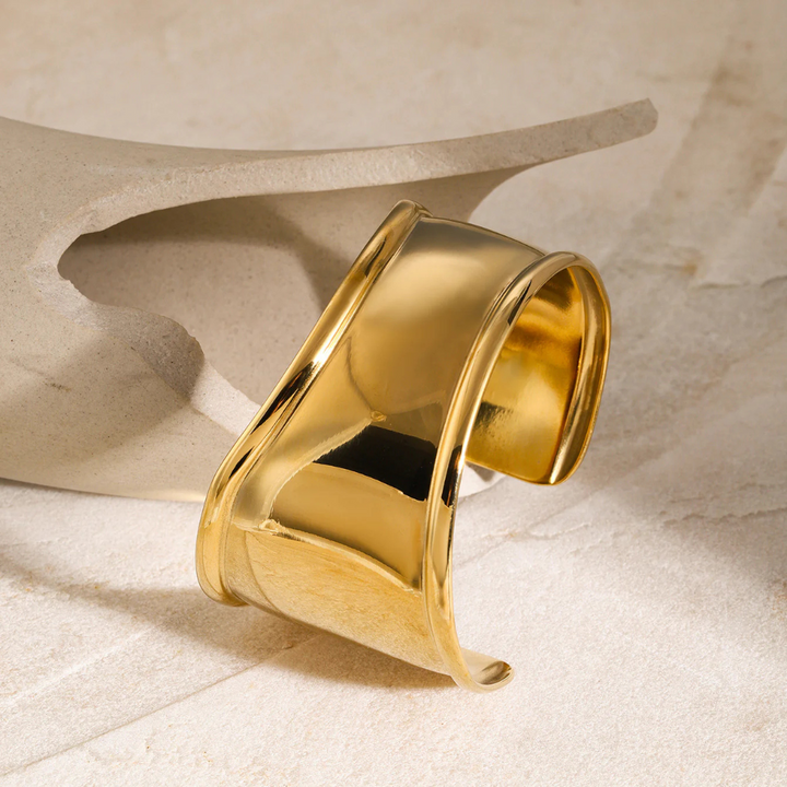 Valantomode | Heavyweight Gold Plated Wide Sculptural Bangle for Women