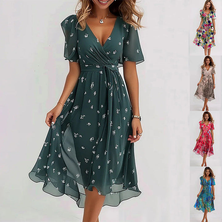 Valantomode | Midi Dress with Vibrant Abstract Pattern