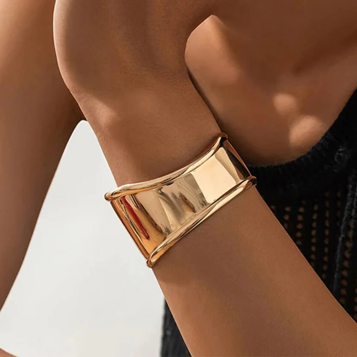Valantomode | Heavyweight Gold Plated Wide Sculptural Bangle for Women