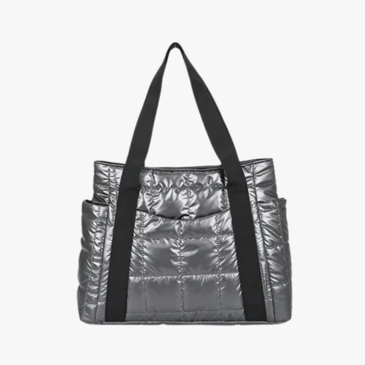 Valantomode | The Satin Aegis Logistics – Women's Premium Quilted High-Glow Tote Bag