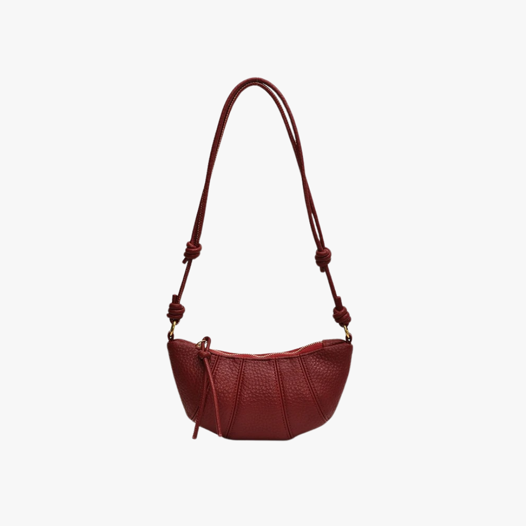 Valantomode | Aura Crescent Crossbody – Premium Vegan Leather Curved Shoulder Bag with Gold-Tone Accents