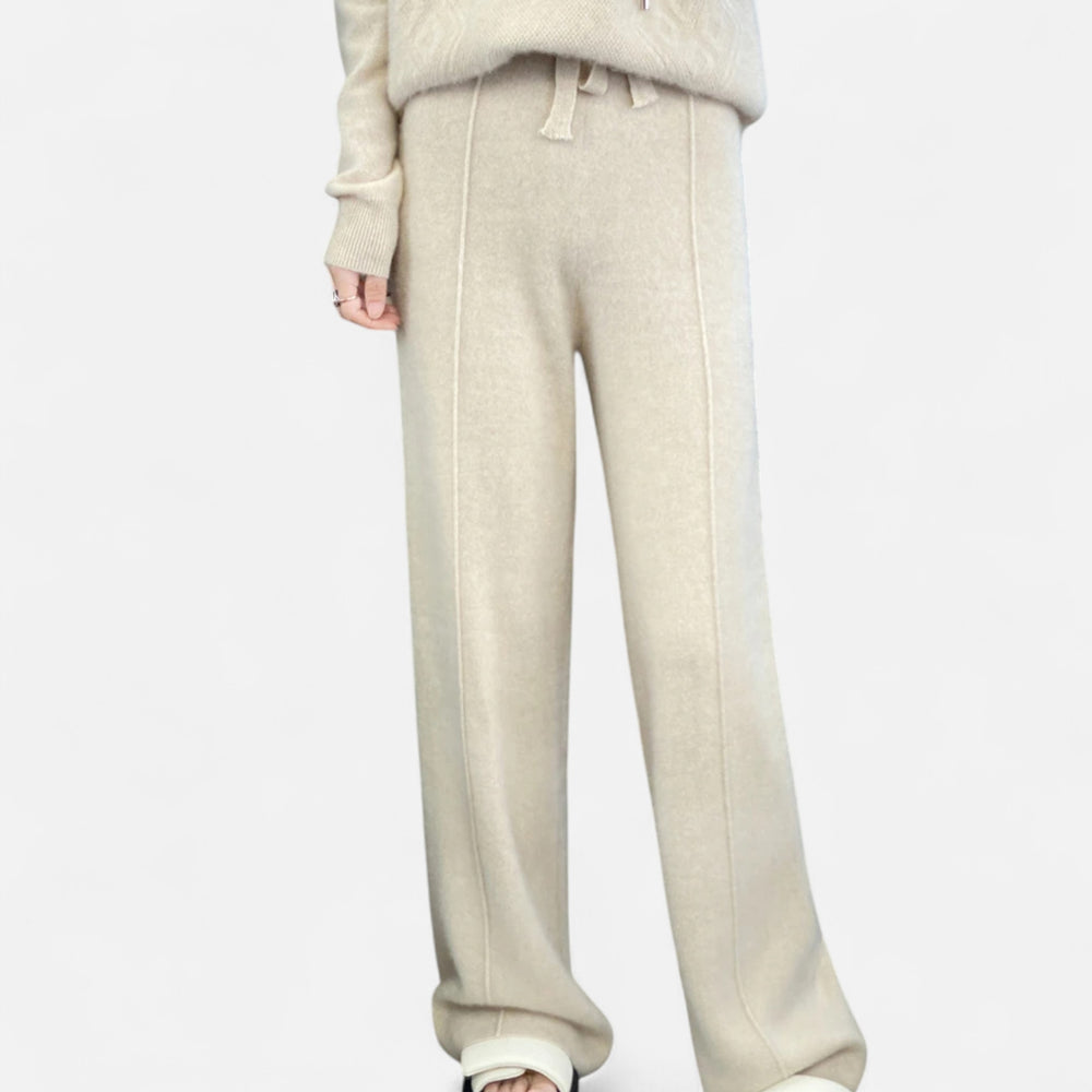 Valantomode | Women’s Wool Wide-Leg Knit Trousers – Premium High-Waisted Lounge Pants