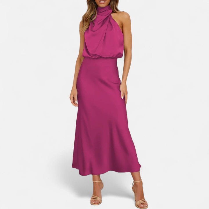 Valantomode | Women’s Satin A-Line Sleeveless Long Dress