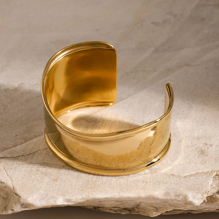 Valantomode | Heavyweight Gold Plated Wide Sculptural Bangle for Women