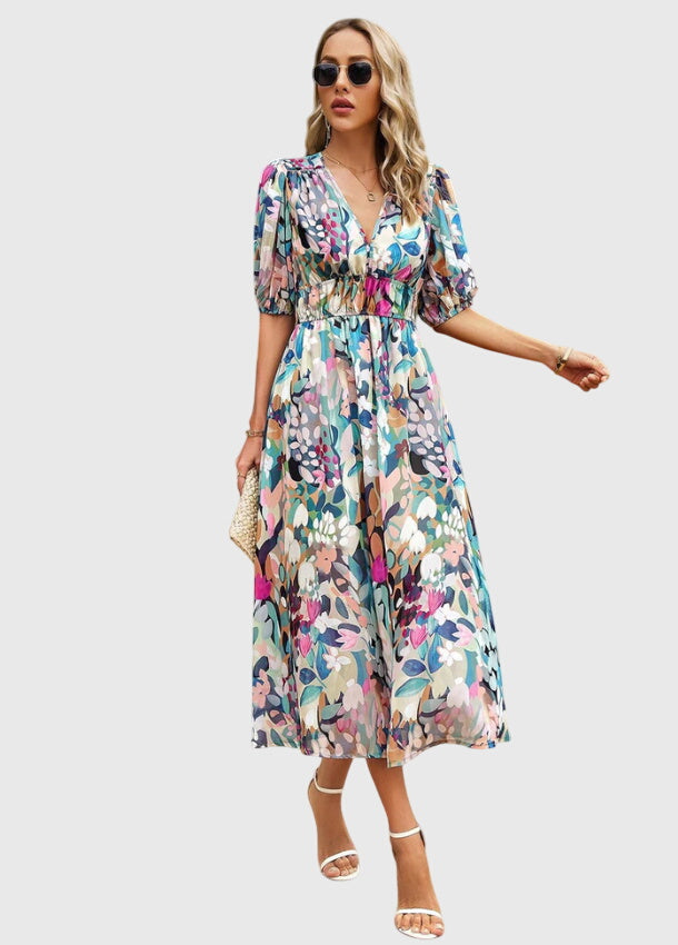 Valantomode | Beautiful Floral Midi Dress for Any Casual Gathering