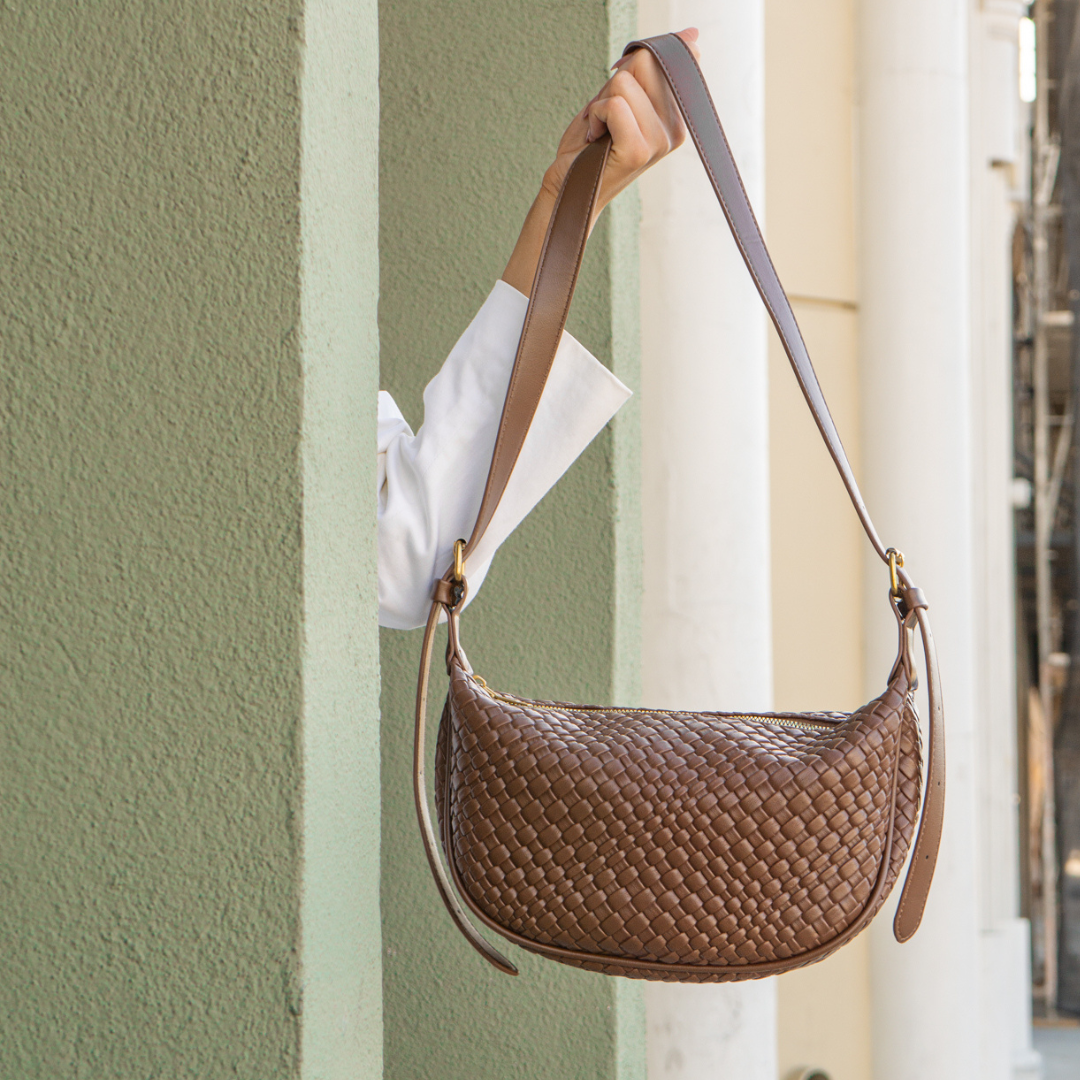 Valantomode | The Tesla Interlace Garrison – Women's Premium Braided Vegan Leather Half-Moon Handbag
