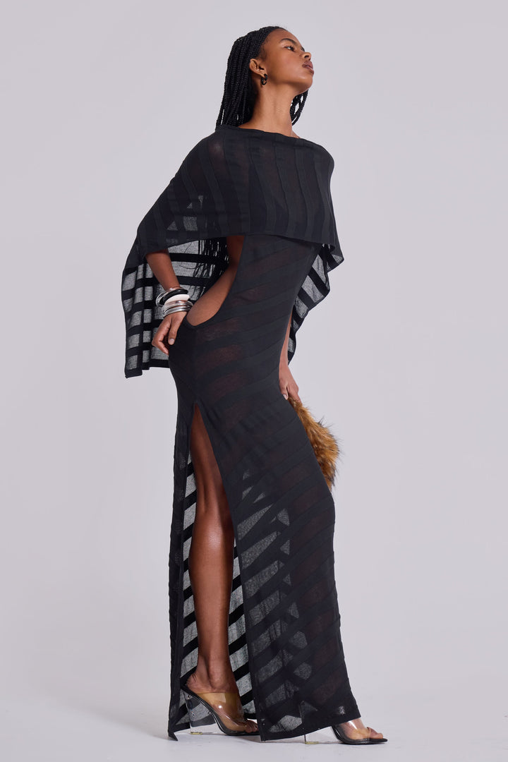 Valantomode | Chic Black Knit Maxi Dress for Effortless Style
