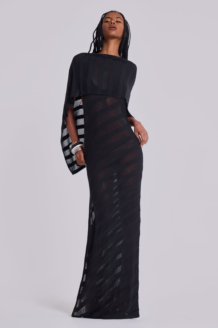 Valantomode | Chic Black Knit Maxi Dress for Effortless Style