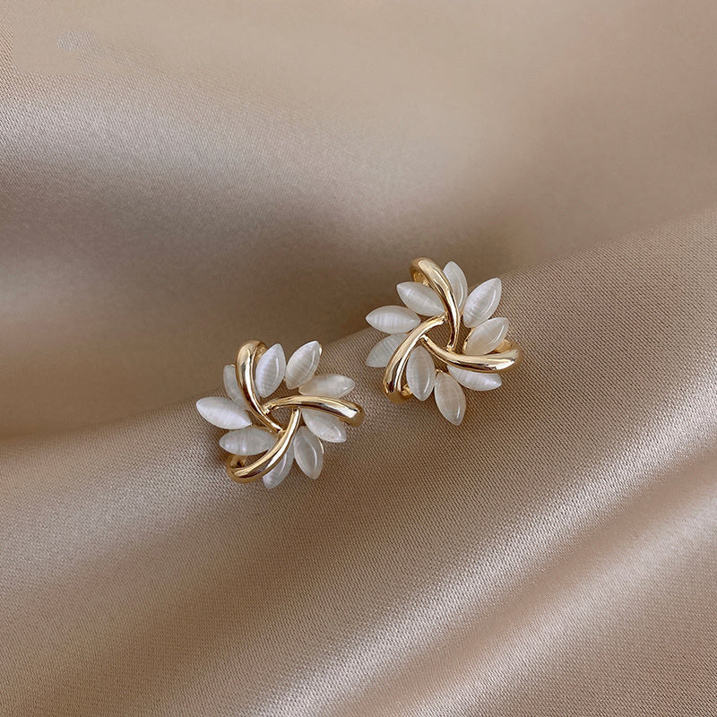 Valantomode | Plated Overlapping Petal Sculptural Earrings for Women