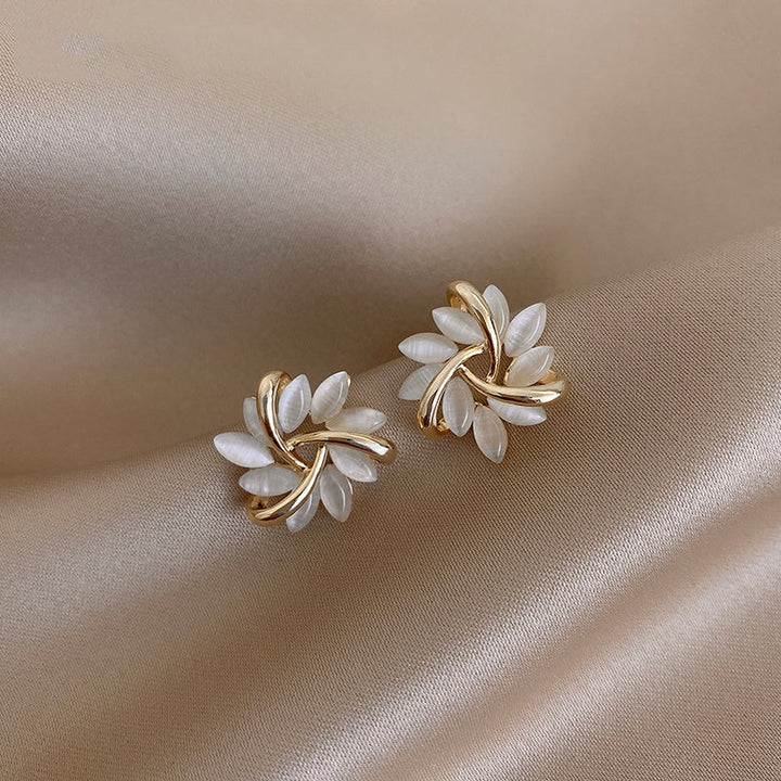 Valantomode | Plated Overlapping Petal Sculptural Earrings for Women