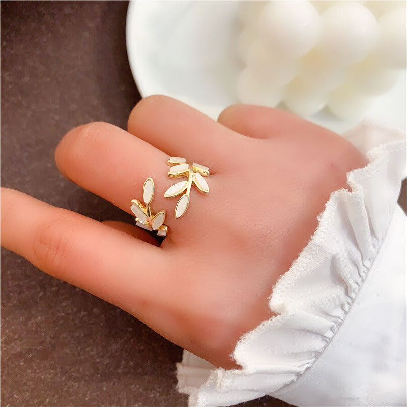 Valantomode | Plated Foliated Branch Ring with Organic Structural Geometry and White Inlay