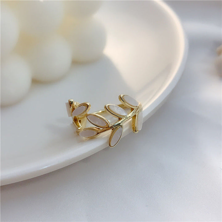 Valantomode | Plated Foliated Branch Ring with Organic Structural Geometry and White Inlay