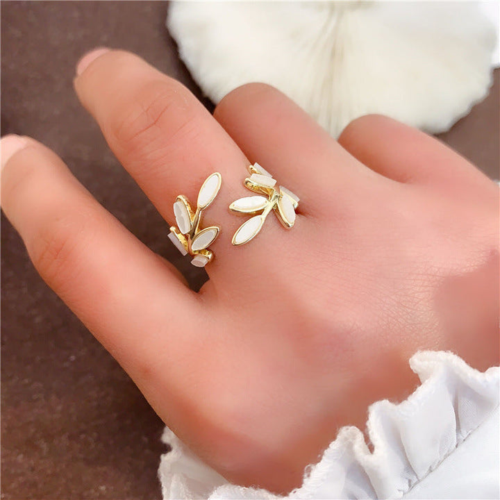 Valantomode | Plated Foliated Branch Ring with Organic Structural Geometry and White Inlay