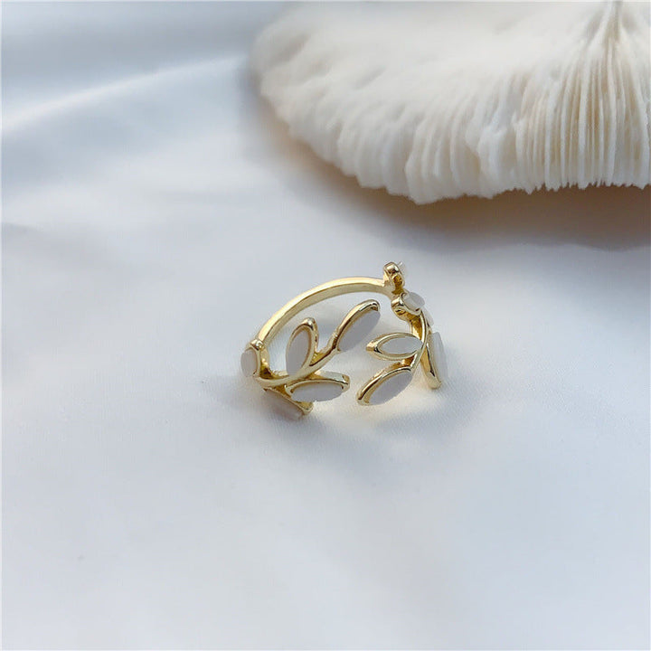 Valantomode | Plated Foliated Branch Ring with Organic Structural Geometry and White Inlay