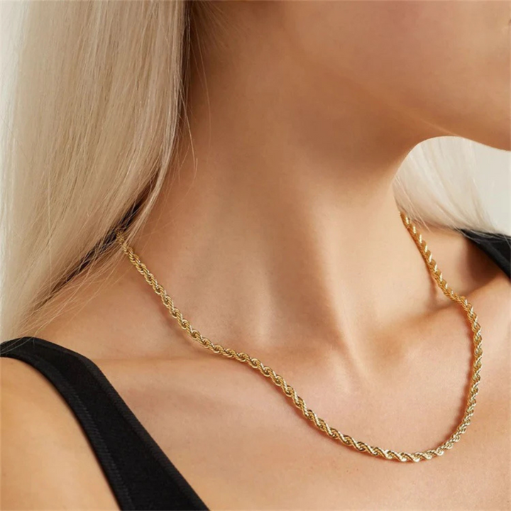 Valantomode | Gold Plated Helical Rope Necklace for Women