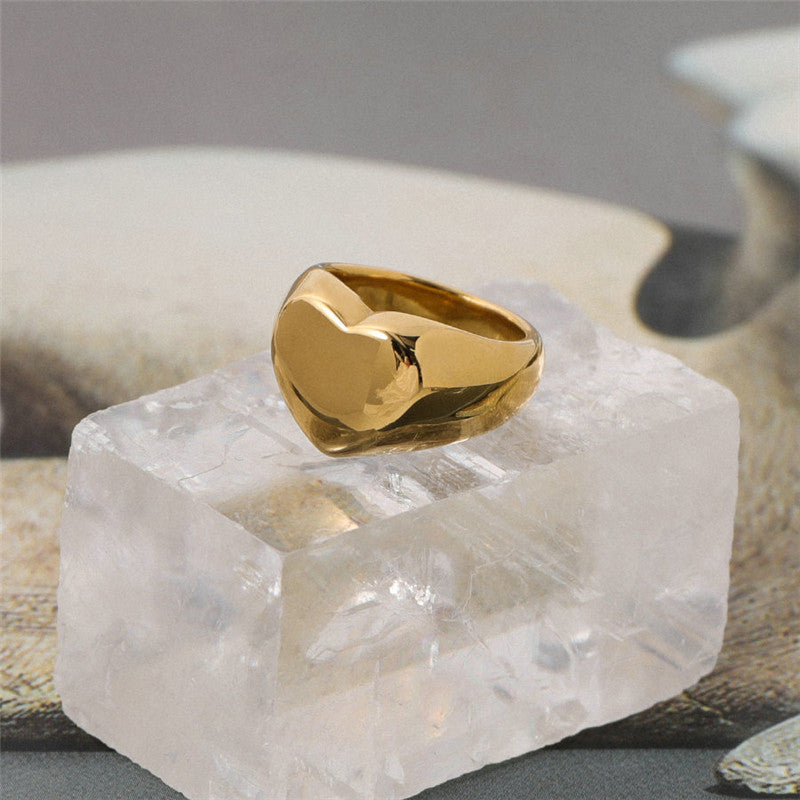 Valantomode | Heavyweight Plated Heart Motif Dome Ring for Women