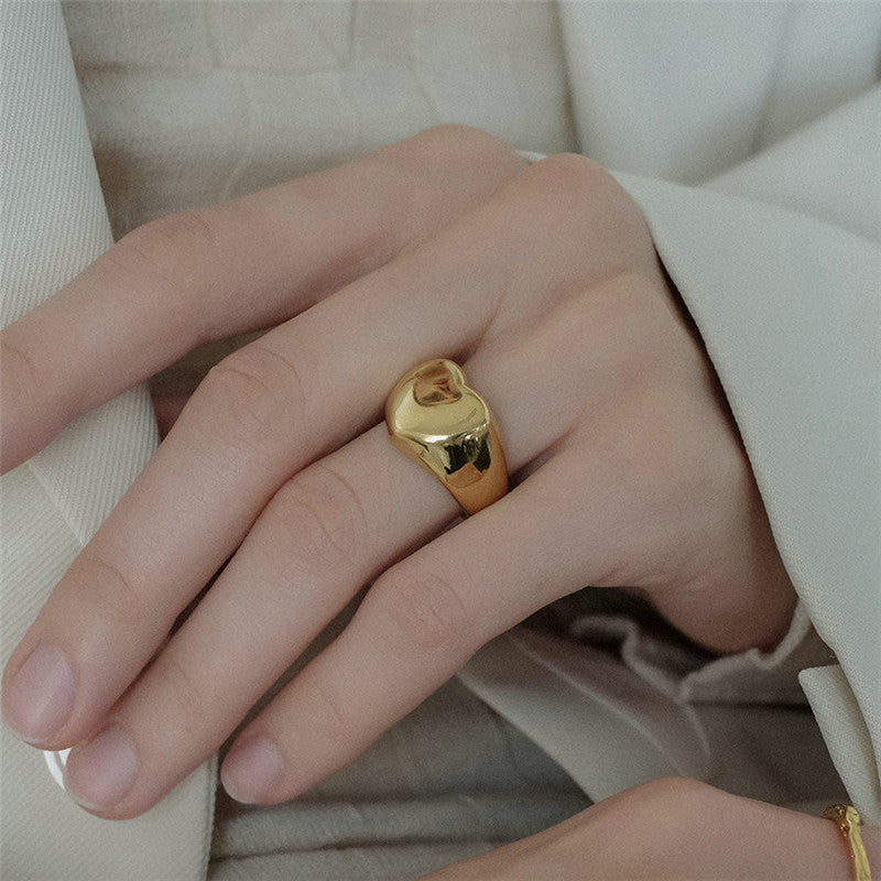 Valantomode | Heavyweight Plated Heart Motif Dome Ring for Women