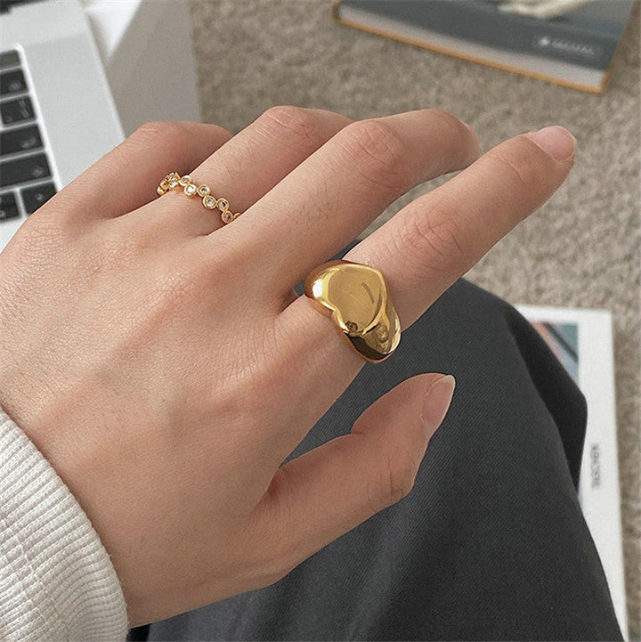 Valantomode | Heavyweight Plated Heart Motif Dome Ring for Women